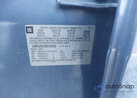 2011 Chevrolet Equinox 1Lt z USA, uszkodzony, nr VIN 2CNFLEEC0B6355905